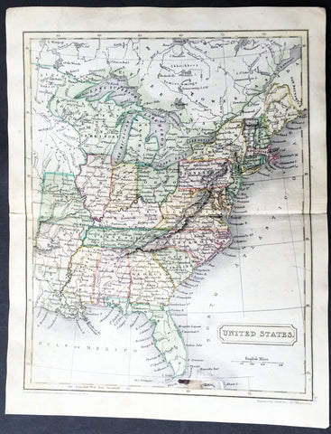 1838 Sydney Hall Antique Map of The United States of America