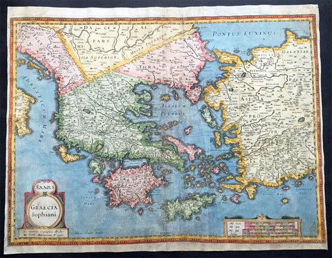 1596 Hondius Large Antique Map of Greece - Ist Edition