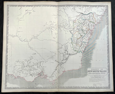 1845 Johnston Large Antique Map of New South Wales & Victoria, Australia Felix