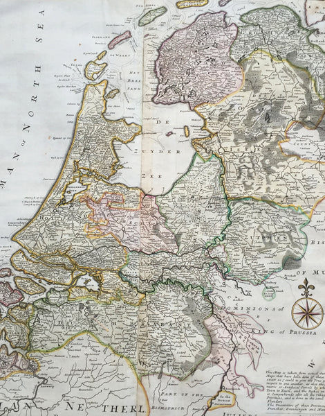 1720 Herman Moll Large Antique Map of The Netherlands - Holland, VII Provinces