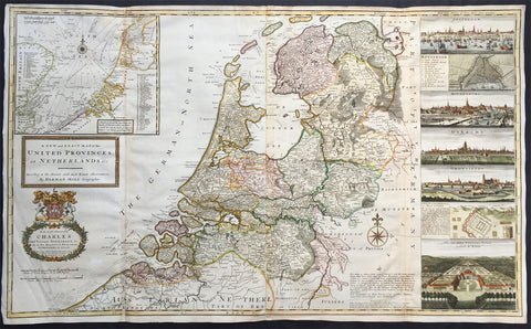 1720 Herman Moll Large Antique Map of The Netherlands - Holland, VII Provinces