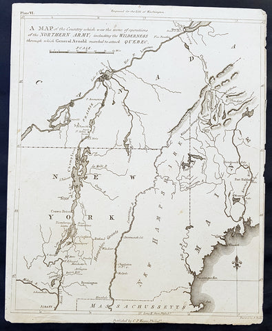 1804 J Marshall Original Antique American Revolutionary War Map Battle of Quebec