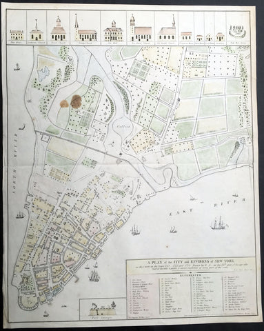 1854 (1813) Valentine, Grimm Large Old, Antique Map of New York City in 1742