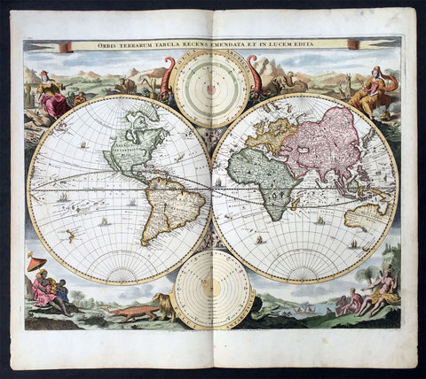 1714 Visscher & Stoopendaal Large Antique Twin Hemisphere World Map