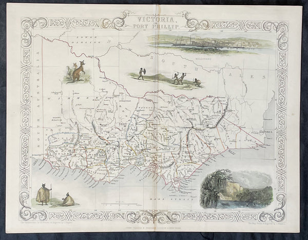 1851 John Tallis Antique Map of Victoria or Port Phillip, Australia