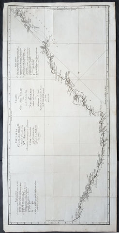 1774 Capt. Cook Original Antique Map of East Coast Survey of Australia in 1769-70