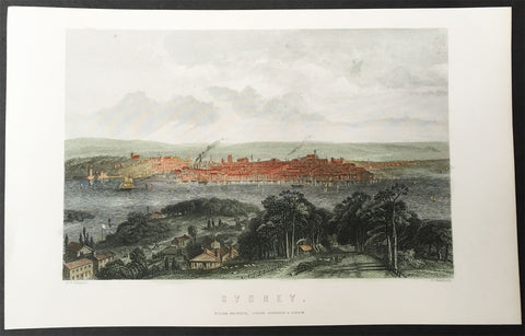 1865 George Frederick Sargent Antique Print View of Sydney across the Harbour