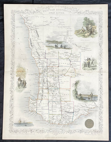 1851 John Tallis Antique Map of Western Australia or The Swan River Settlement