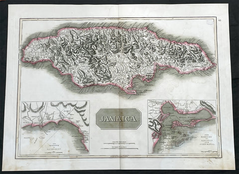 1817 John Thompson Large Antique Map of the Caribbean Island of Jamaica
