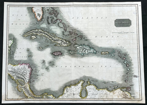 1817 John Thompson Large Antique Map Caribbean Islands South Florida West Indies