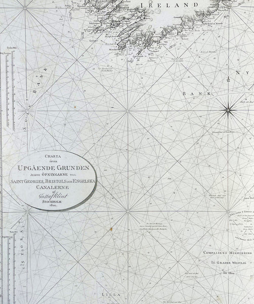 1801 Gustaf Klint Large Map Sea Chart Celtic Sea Ireland to Bristol, Cornwall et
