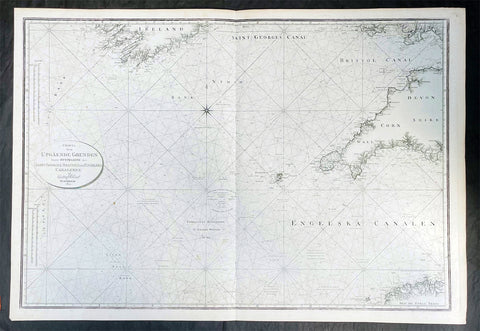 1801 Gustaf Klint Large Map Sea Chart Celtic Sea Ireland to Bristol, Cornwall et