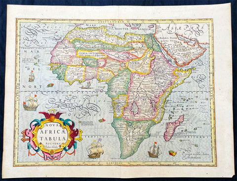 1628 Jodocus Hondius & Gerard Mercator Antique Map of Africa - Beautiful