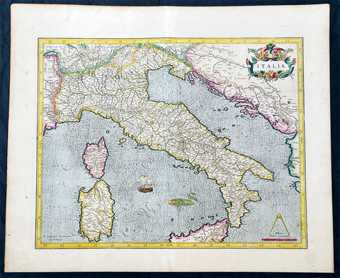 1628 Gerard Mercator Antique Map of Italy, Italia - Beautiful 1st Ed.