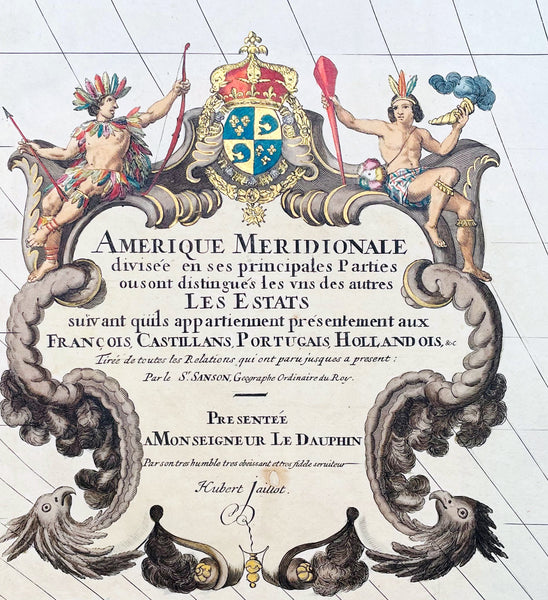 1691 Alex Jaillot Large Antique Map of South America, Gold Imperial Highlights