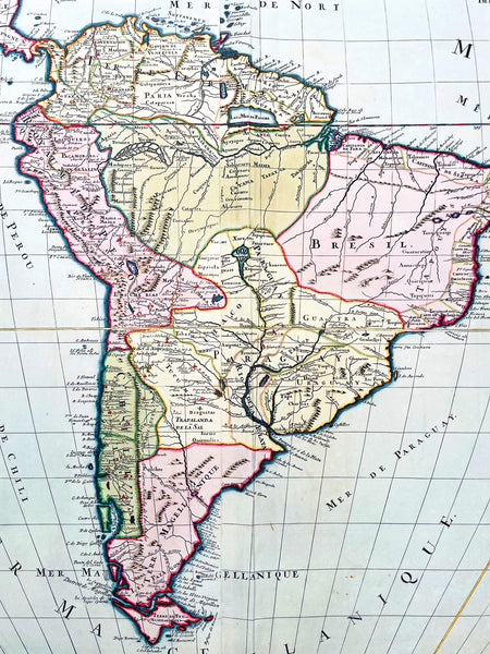 1691 Alex Jaillot Large Antique Map of South America, Gold Imperial Highlights
