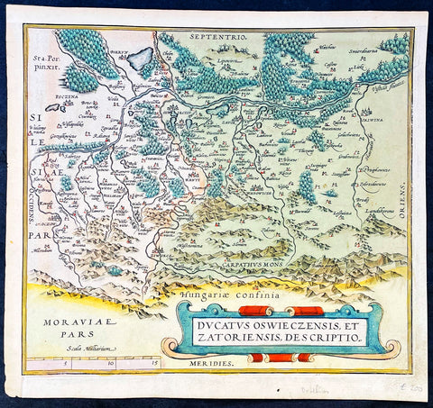 1574 Ortelius Antique Map of Oswięcim & Zator Regions Southern Poland Carpathian