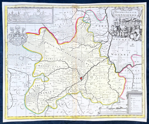 1700 Jan Jansson & Schenk Antique Map of Duchy of Legnica, Silesia South Poland
