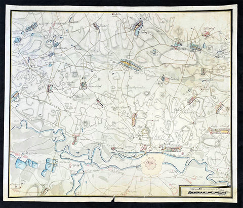 1755 Kloch Antique Original Hand Drawn Manuscript Military Map of Nysa Poland.