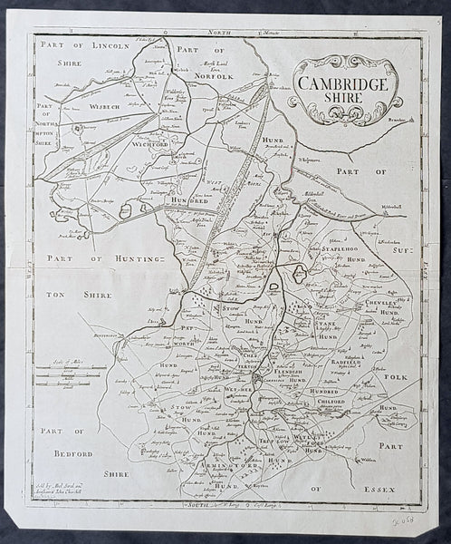 1722 Robert Morden Antique Map of the English County of Cambridgeshire