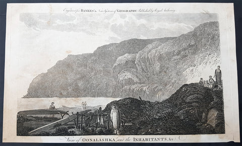 1787 Bankes Antique Print English or Nanwalek Bay Alaska, Cooks 3rd Voyage 1778