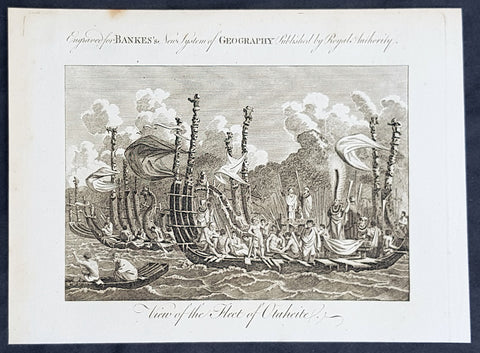1787 Bankes Antique Print of The Tahitian Fleet - Capt Cooks 3rd Voyage in 1777