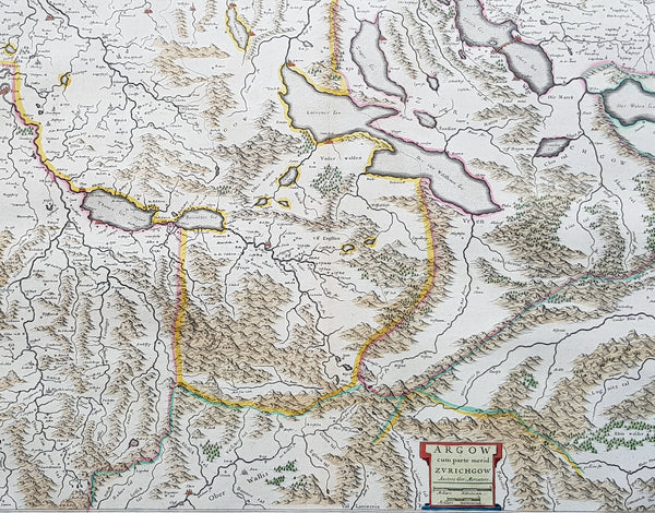 1650 Joan Blaeu Antique Map of The Cantons of Aargau & Zurich, Switzerland