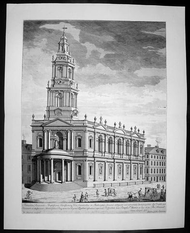 1724 Johannes Kip Large Antique Print of St Marys Church The Strand London England