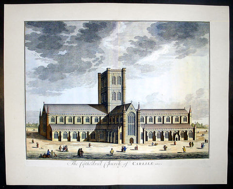 1724 Johannes Kip Large Antique Print a View of Carlisle Church in Cumbria, England