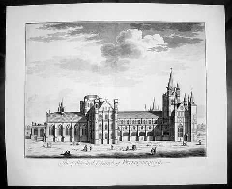 1724 Johannes Kip Large Antique Print of Peterborough Cathedral, England