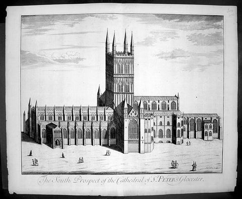 1724 Johannes Kip Large Antique Print of Gloucester Cathedral, England
