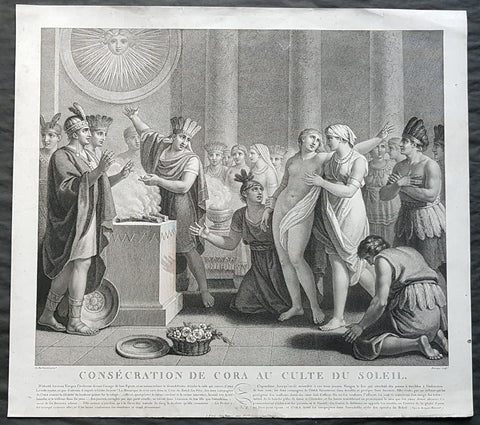 1799 Le Barbier Large Antique Print Consecration of Cora to the Sun Cult, Mexico