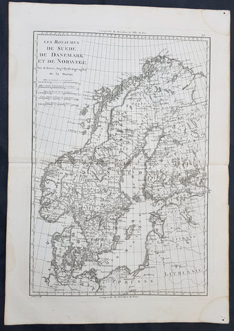 1780 Rigobert Bonne Original Antique Map of Scandinavia Sweden, Norway & Denmark