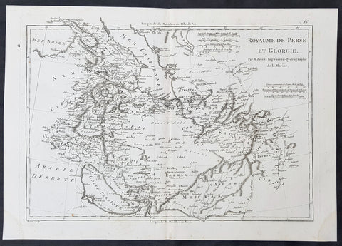 1780 R. Bonne Original Antique Map of Caucasus Georgia, Iran, Armenia, Pakistan
