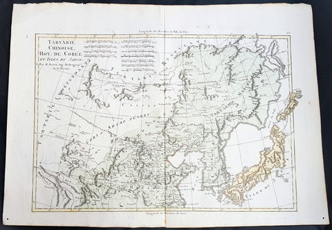 1780 Rigobert Bonne Antique Map of Northern China, Mongolia, Korea Japan Tartary