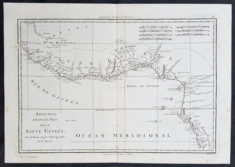 1780 Rigobert Bonne Original Antique Map Gulf of Guinea, Africa Liberia to Gabon