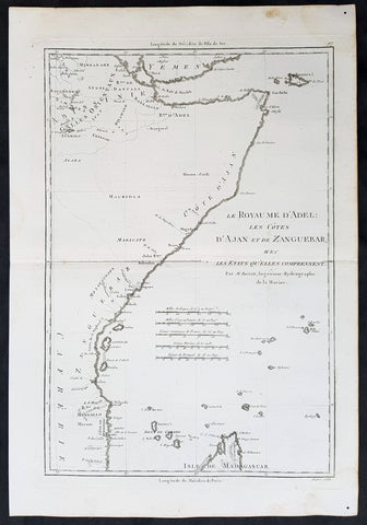 1780 Rigobert Bonne Original Antique Map Horn of Africa - Somalia to Tanzania