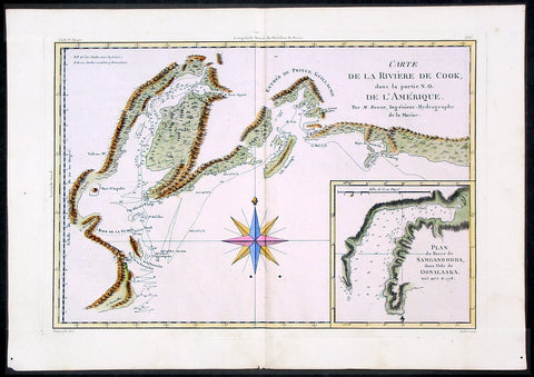 1780 Bonne Cook Antique Map Prince William Sound Alaska