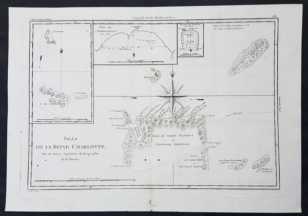 1780 Bonne Original Antique Map of Santa Cruz Isles, Solomon Islands Sth Pacific Lord Howe, Nendo