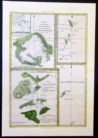 1780 Bonne Cook Antique Maps of Russia, Japan, Macao China, Alaska