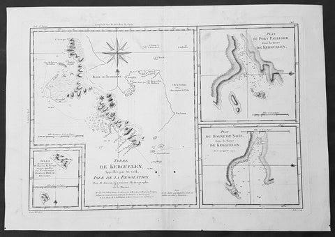 1780 Bonne Original Antique Map of Kerguelen, Desolation Island South Indian Ocean