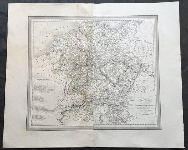 1824 Louis Vivien Large Antique Map of the Confederation of German States