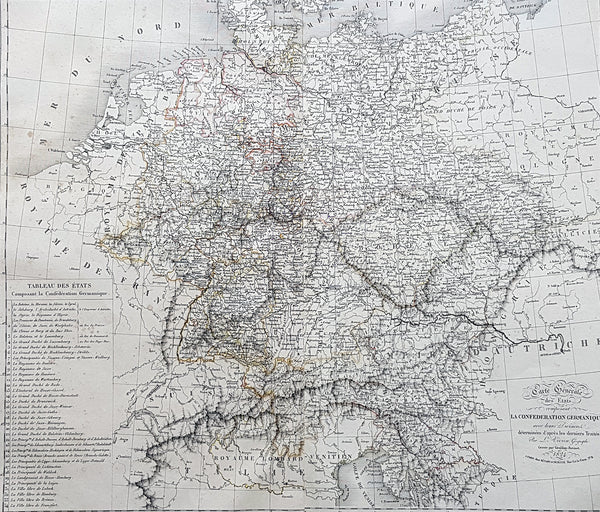 1824 Louis Vivien Large Antique Map of the Confederation of German States
