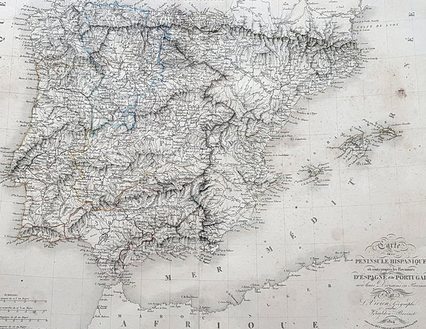 1824 Louis Vivien Large Antique Map of Spain & Portugal