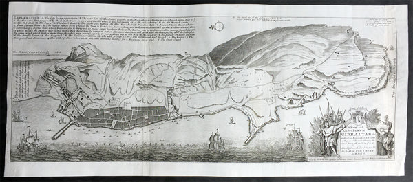 1728 Hermann Moll Large Antique Map and View of Gibraltar - 2nd Spanish Seige