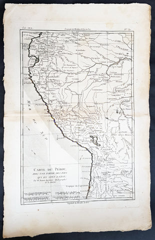 1780 Rigobert Bonne Antique Map of West South America Peru & The Amazon River