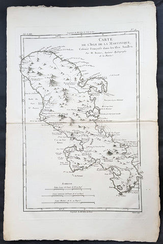 1780 Rigobert Bonne Antique Map of Caribbean Island of Martinique