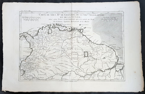 1780 Rigobert Bonne Antique Map South America Colombia, Venezuela, Amazon River