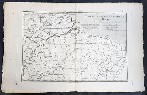 1780 Rigobert Bonne Antique Map of Northern Brazil, French Guiana, Amazon River