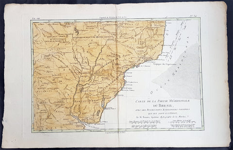 1780 Rigobert Bonne Antique Map Southern Brazil, Uruguay, River Plate Argentina